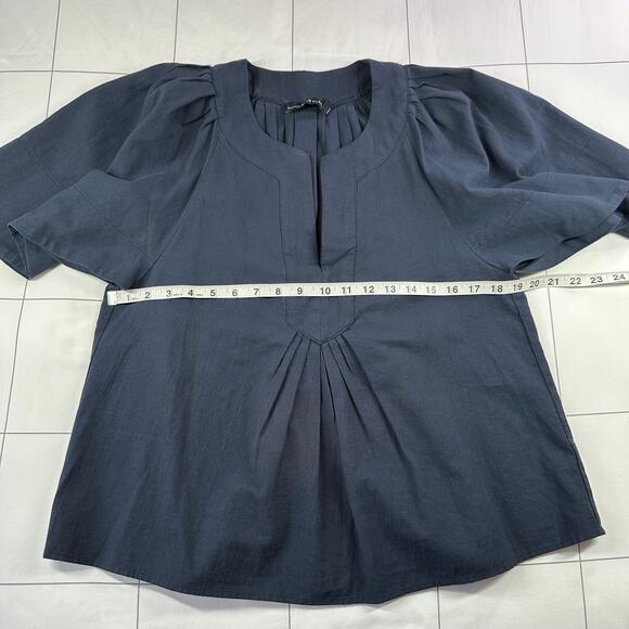 Pomander Place Top Womens Medium Navy Blue Finley Flutter Sleeve V Neck Pullover - Picture 8 of 9